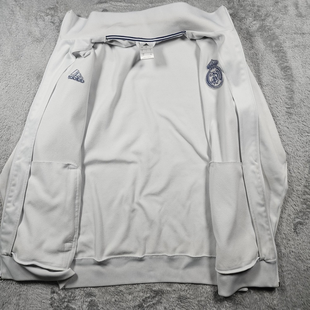 Real Madrid Jacket Mens Large White Soccer Football Adidas Full Zip Track - Picture 8 of 12